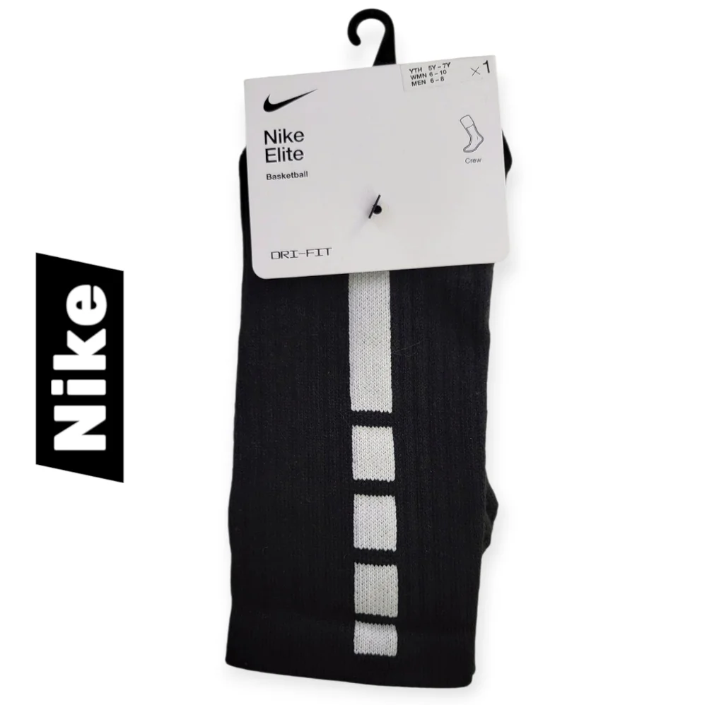 Nike Elite Black and White Athletic Socks Youth 3Y-5Y Womens 4-6 (1 Pair)